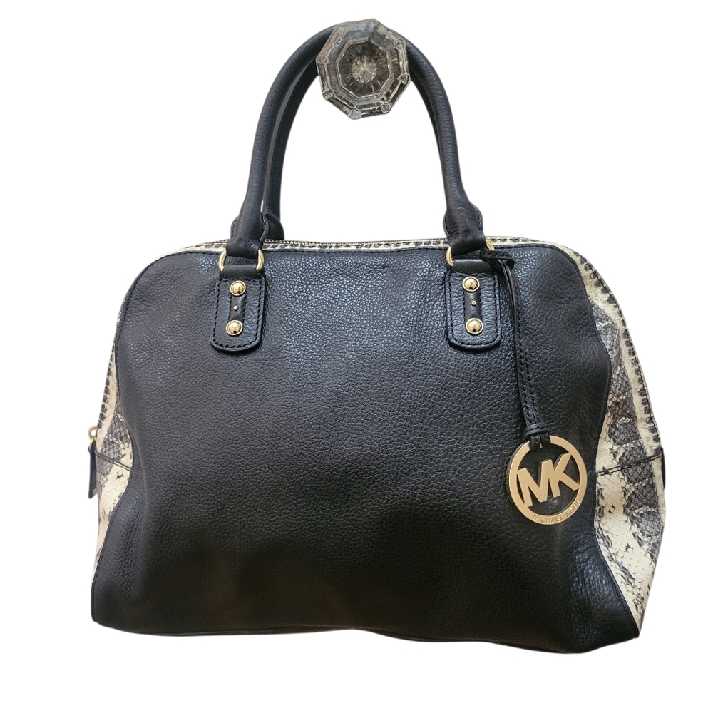 Michael Kors Leather&Faux Python Bowler Bag. Modern Chic Classic Everyday Luxury